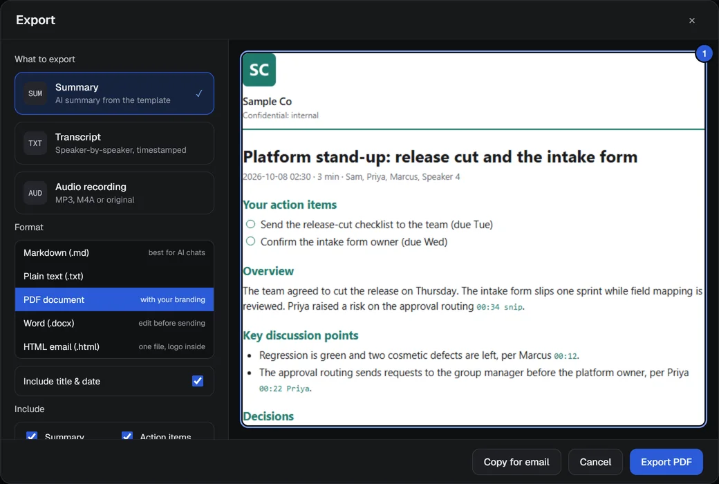 A branded PDF in the preview
