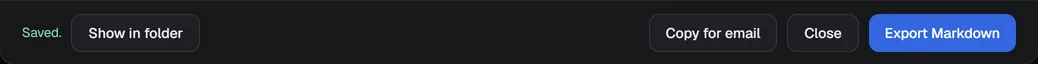 Saved, with Show in folder