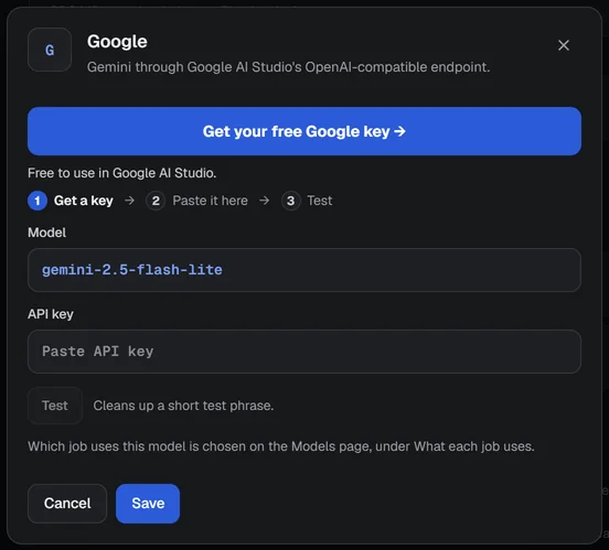 The Google window with its free-to-use line