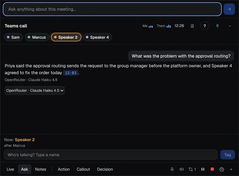 The Ask tab with a question and an answer