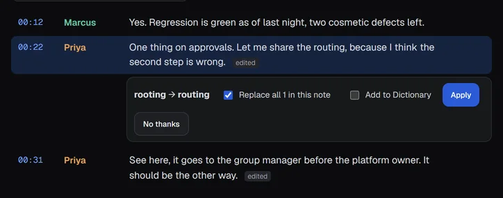 The offer to replace a word everywhere