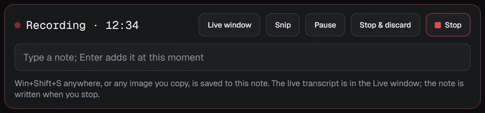 The red recording box on the note page