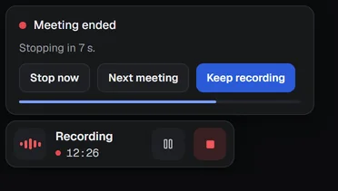 The Meeting ended card with a countdown