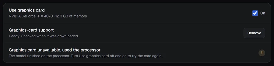 The notice after the card failed
